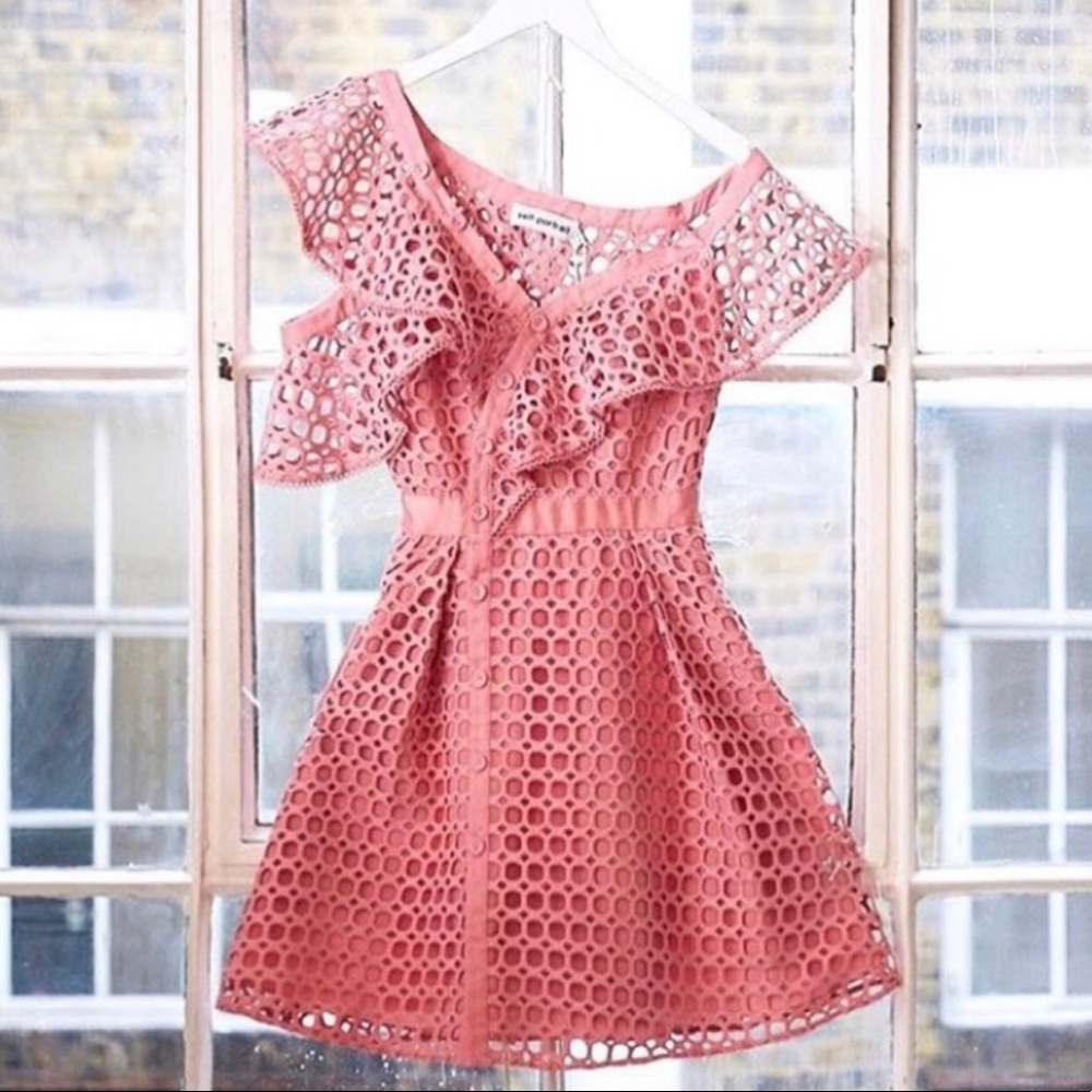 Self-portrait pink one-shoulder lace dress